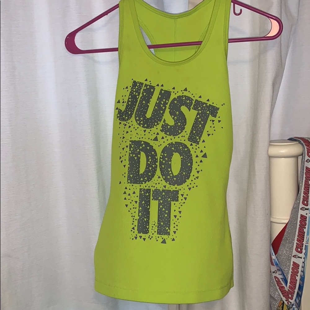 lime green “just do it” nike tank top.